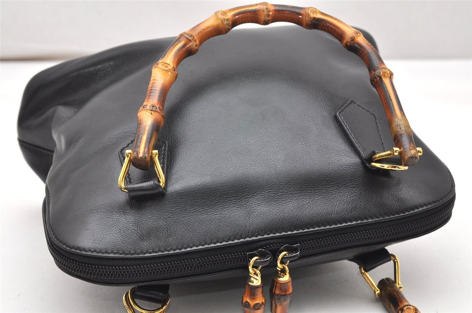 Authentic GUCCI Bamboo 2Way Shoulder Hand Bag Purse Leather Black Junk 4805K