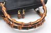 Authentic GUCCI Bamboo 2Way Shoulder Hand Bag Purse Leather Black Junk 4805K