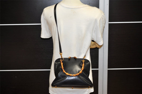 Authentic GUCCI Bamboo 2Way Shoulder Hand Bag Purse Leather Black Junk 4805K