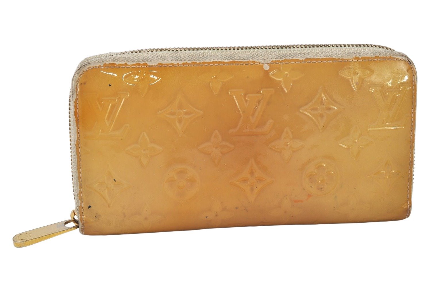 Authentic Louis Vuitton Vernis Zippy Wallet Long Purse Yellow M90142 LV 4809K