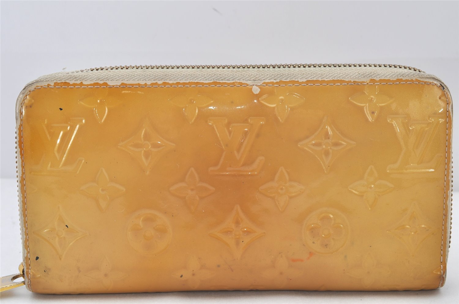 Authentic Louis Vuitton Vernis Zippy Wallet Long Purse Yellow M90142 LV 4809K