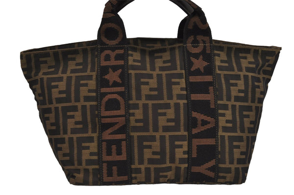 Authentic FENDI Vintage Zucca Tote Hand Bag Nylon Leather Brown 4815J