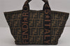 Authentic FENDI Vintage Zucca Tote Hand Bag Nylon Leather Brown 4815J