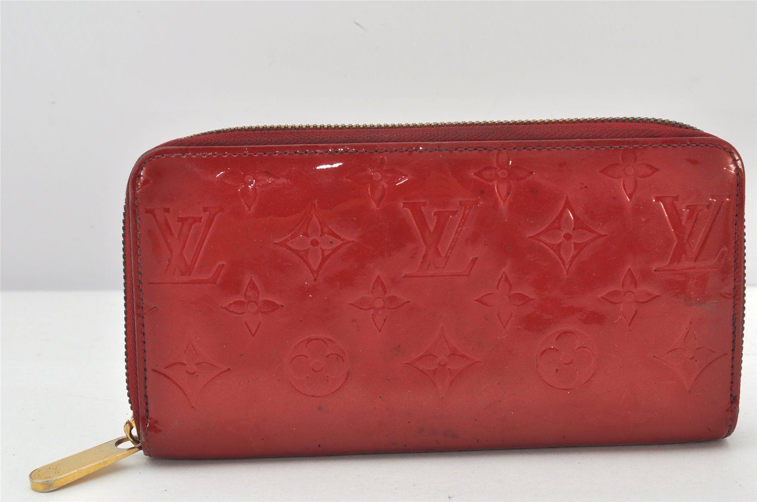 Authentic Louis Vuitton Vernis Taiga Long Bifold Wallet Key Case Purse Red 4817K