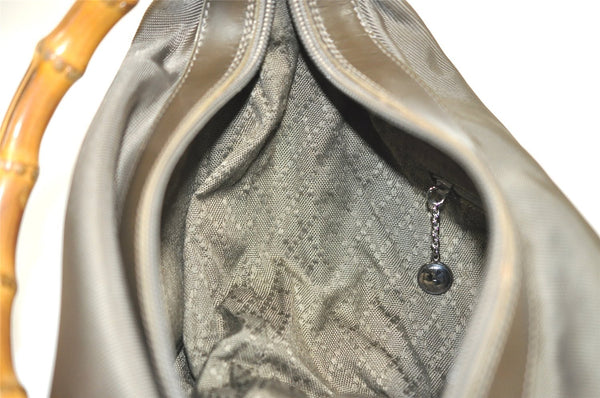 Authentic GUCCI Bamboo Shoulder Hand Bag Purse Nylon Leather Khaki Green 4825I