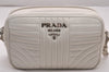 Authentic PRADA Leather Nappa Chain Shoulder Cross Body Bag Purse White 4825J