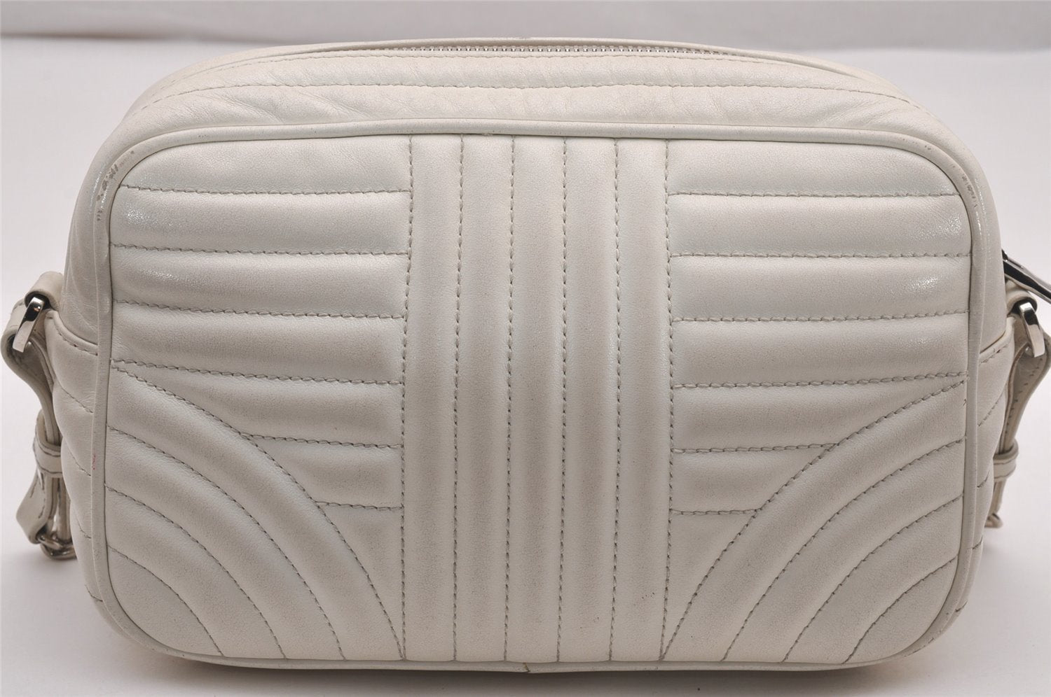 Authentic PRADA Leather Nappa Chain Shoulder Cross Body Bag Purse White 4825J