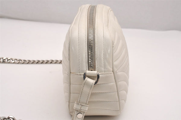 Authentic PRADA Leather Nappa Chain Shoulder Cross Body Bag Purse White 4825J