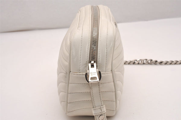 Authentic PRADA Leather Nappa Chain Shoulder Cross Body Bag Purse White 4825J