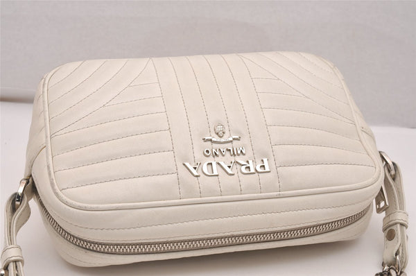 Authentic PRADA Leather Nappa Chain Shoulder Cross Body Bag Purse White 4825J