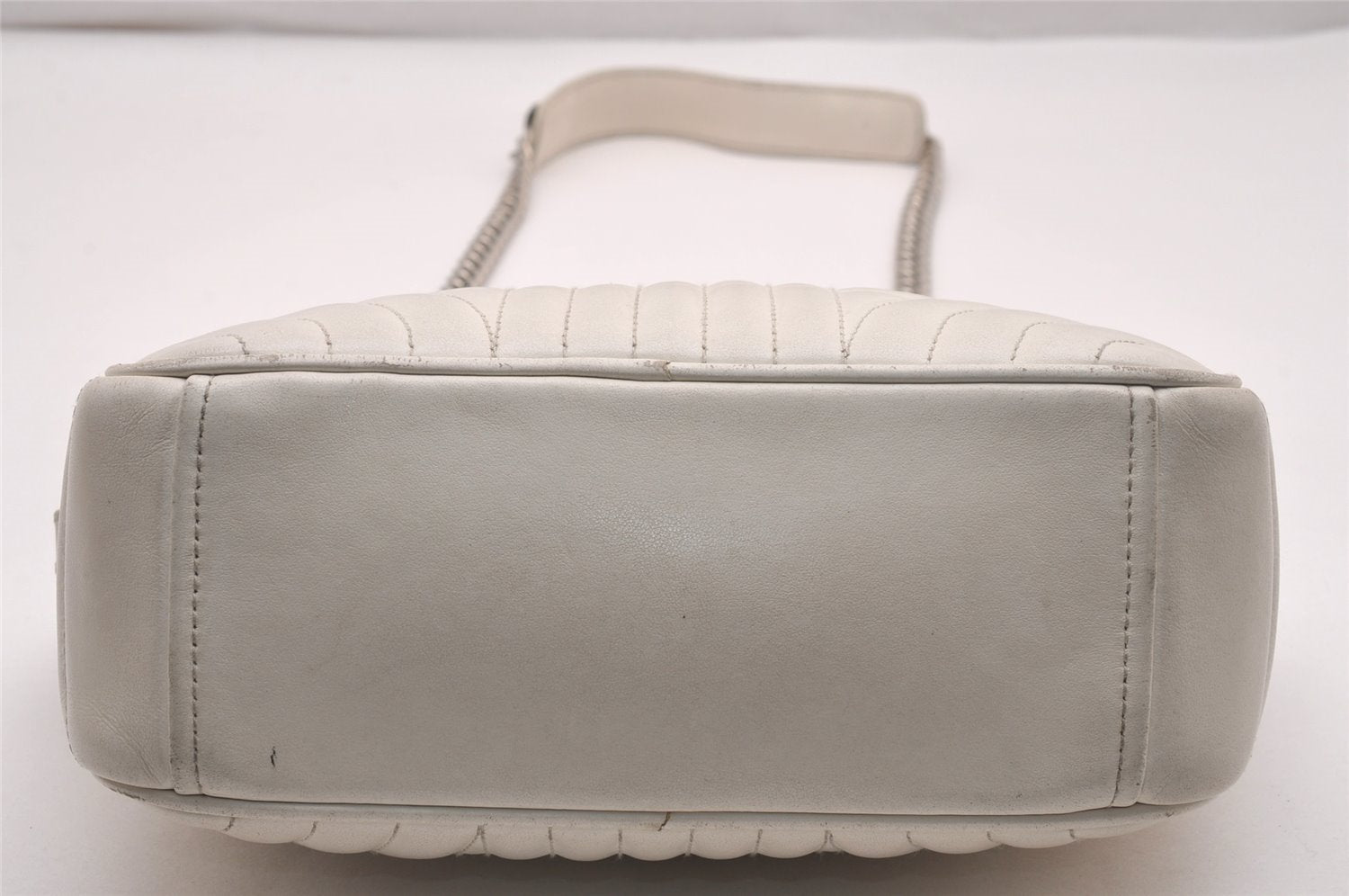 Authentic PRADA Leather Nappa Chain Shoulder Cross Body Bag Purse White 4825J