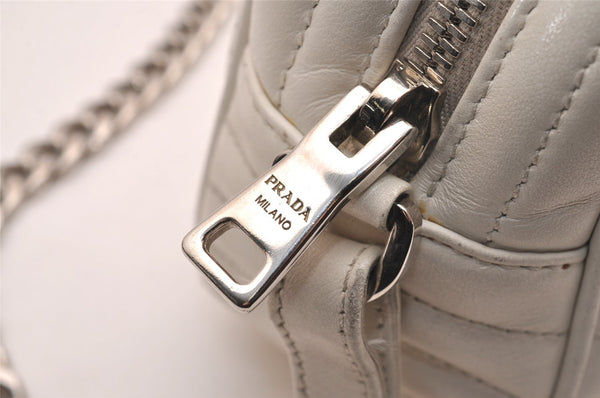 Authentic PRADA Leather Nappa Chain Shoulder Cross Body Bag Purse White 4825J