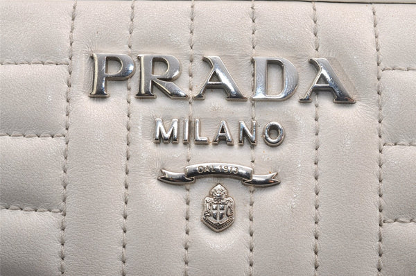 Authentic PRADA Leather Nappa Chain Shoulder Cross Body Bag Purse White 4825J