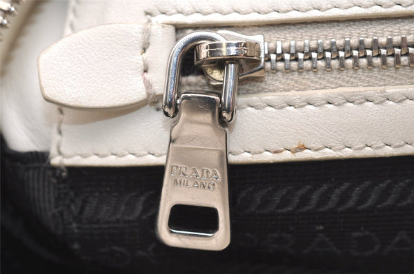 Authentic PRADA Leather Nappa Chain Shoulder Cross Body Bag Purse White 4825J