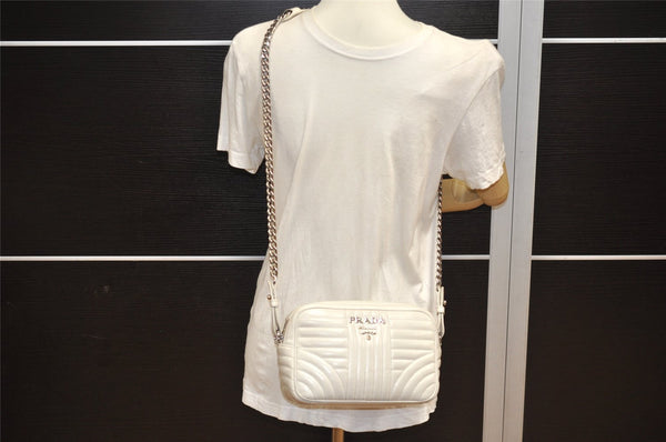 Authentic PRADA Leather Nappa Chain Shoulder Cross Body Bag Purse White 4825J