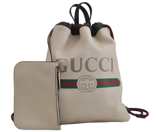 Authentic GUCCI Web Sherry Line Coco Capitan Backpack GG Leather White 4828J