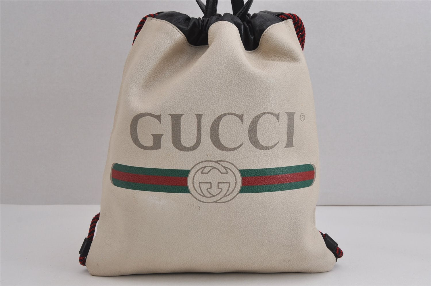 Authentic GUCCI Web Sherry Line Coco Capitan Backpack GG Leather White 4828J