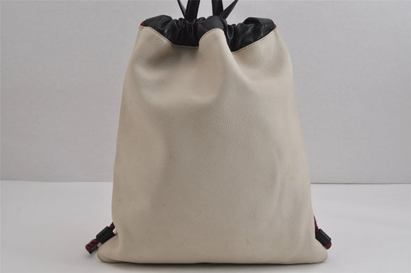 Authentic GUCCI Web Sherry Line Coco Capitan Backpack GG Leather White 4828J