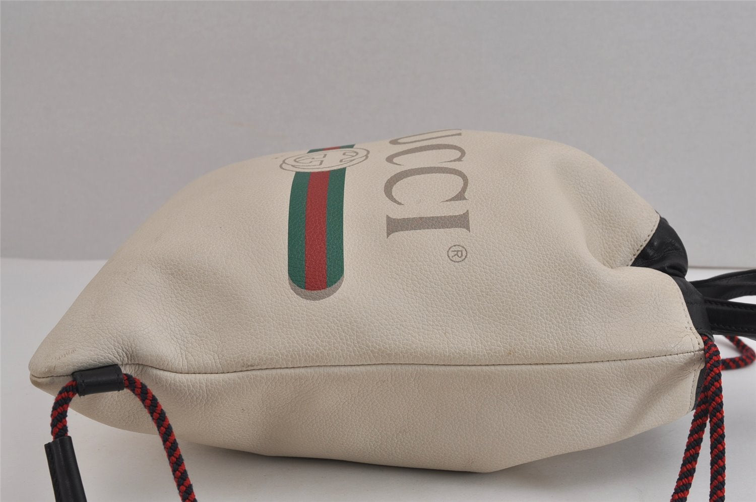 Authentic GUCCI Web Sherry Line Coco Capitan Backpack GG Leather White 4828J