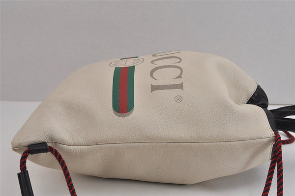 Authentic GUCCI Web Sherry Line Coco Capitan Backpack GG Leather White 4828J