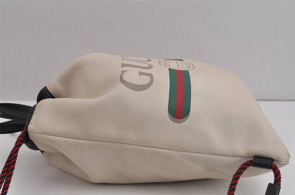 Authentic GUCCI Web Sherry Line Coco Capitan Backpack GG Leather White 4828J