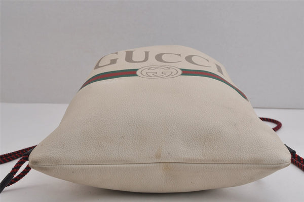 Authentic GUCCI Web Sherry Line Coco Capitan Backpack GG Leather White 4828J