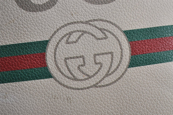 Authentic GUCCI Web Sherry Line Coco Capitan Backpack GG Leather White 4828J