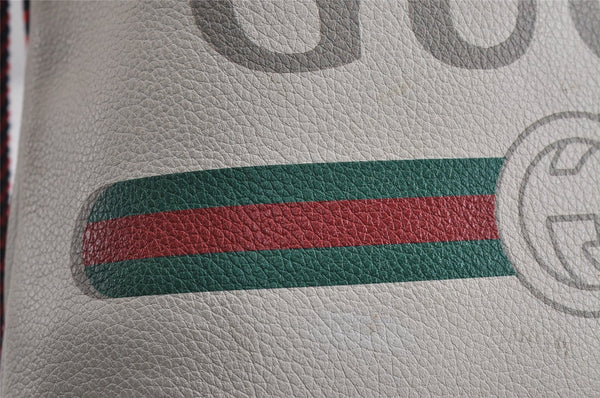 Authentic GUCCI Web Sherry Line Coco Capitan Backpack GG Leather White 4828J