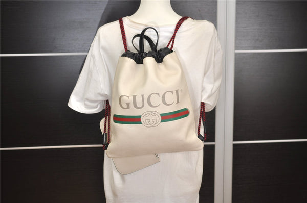 Authentic GUCCI Web Sherry Line Coco Capitan Backpack GG Leather White 4828J