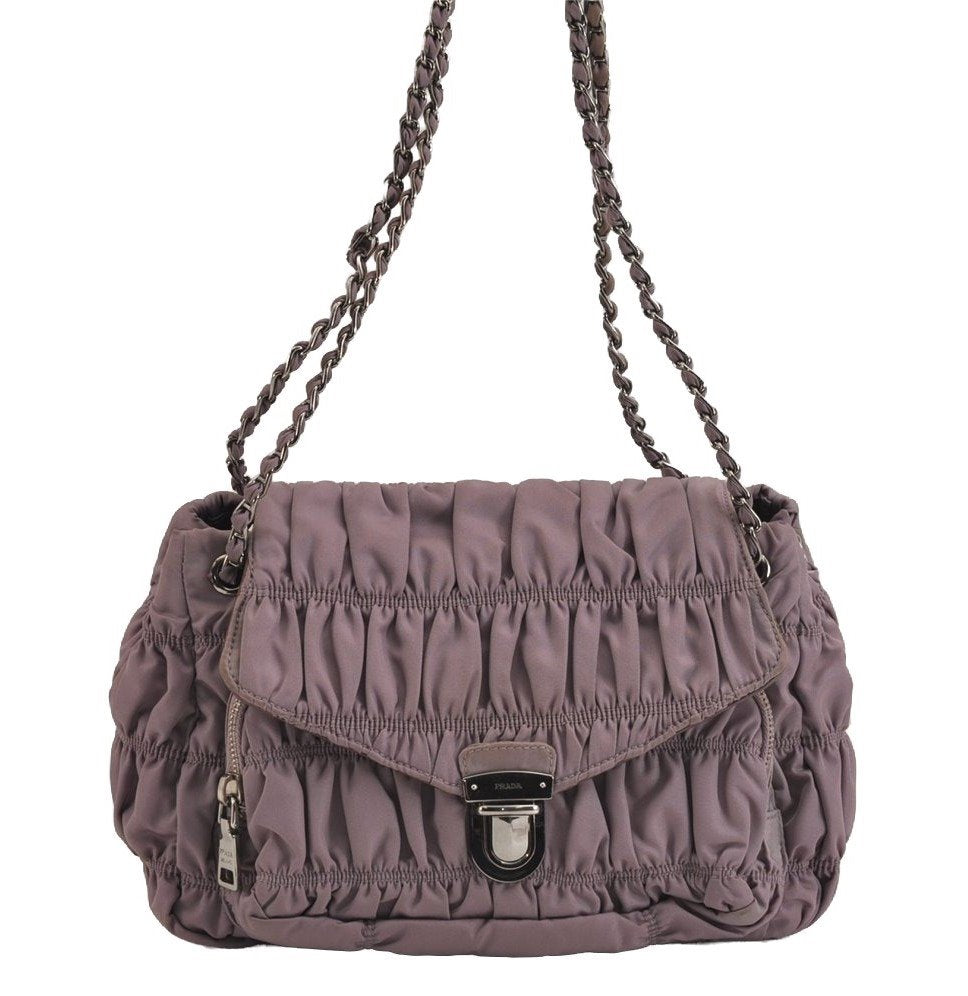 Authentic PRADA Tessuto Gaufre Nylon Chain Shoulder Hand Bag Purple 4829J