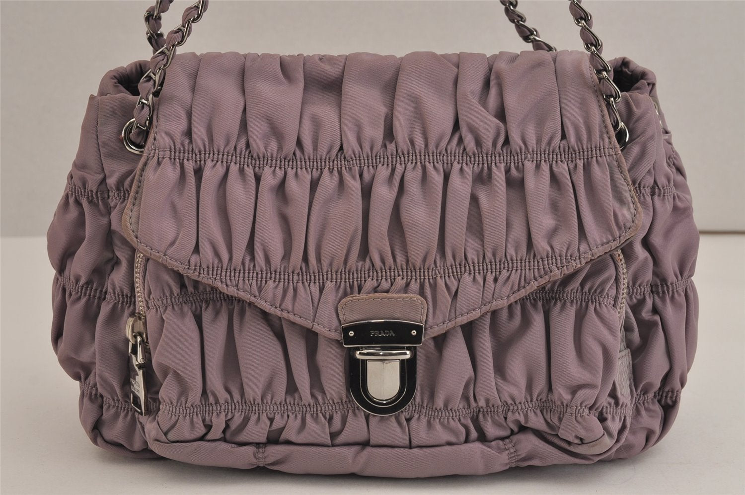 Authentic PRADA Tessuto Gaufre Nylon Chain Shoulder Hand Bag Purple 4829J