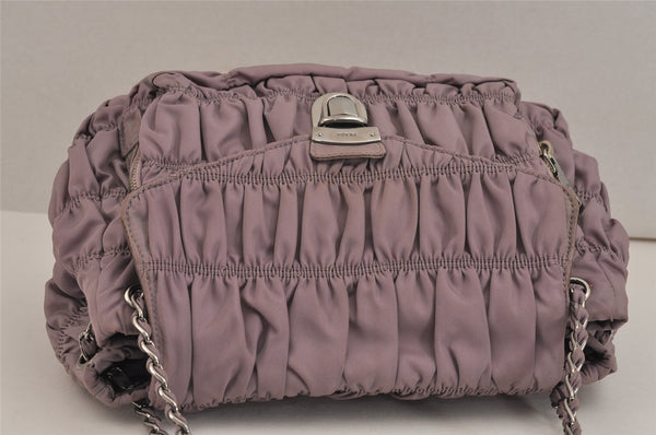 Authentic PRADA Tessuto Gaufre Nylon Chain Shoulder Hand Bag Purple 4829J