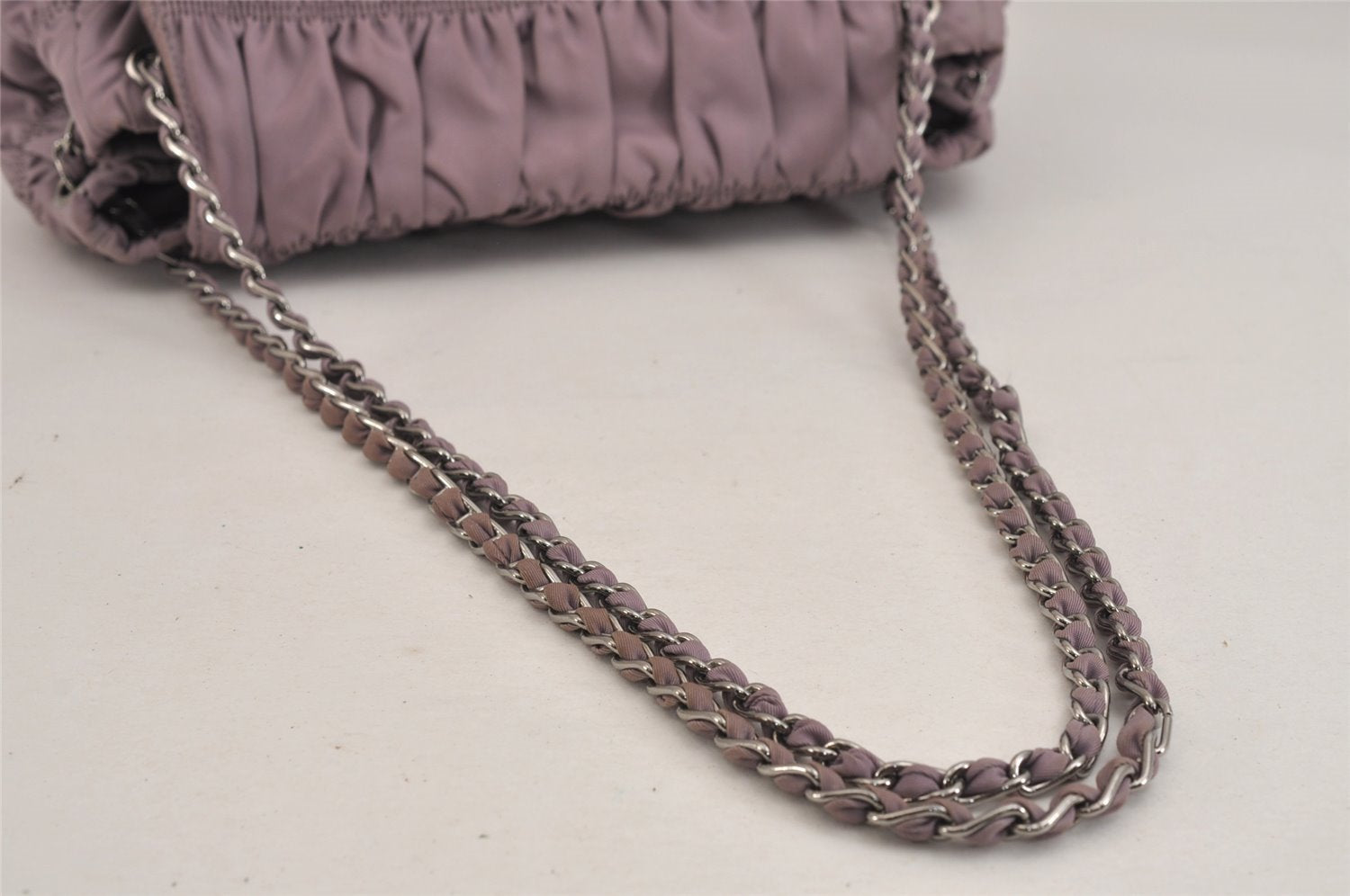 Authentic PRADA Tessuto Gaufre Nylon Chain Shoulder Hand Bag Purple 4829J