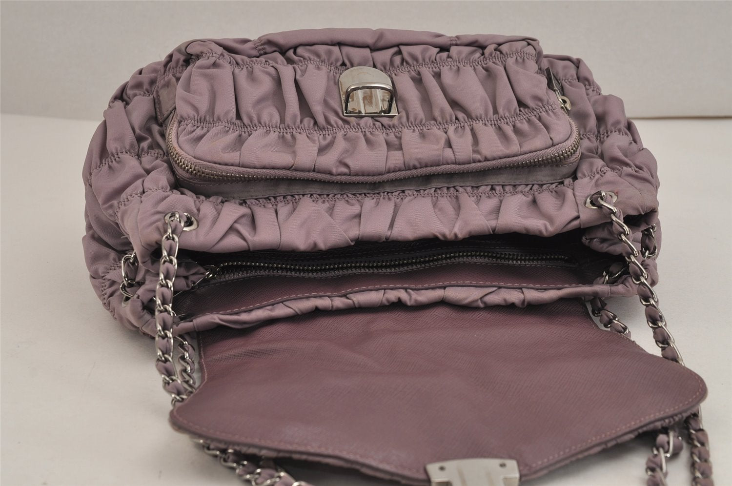 Authentic PRADA Tessuto Gaufre Nylon Chain Shoulder Hand Bag Purple 4829J