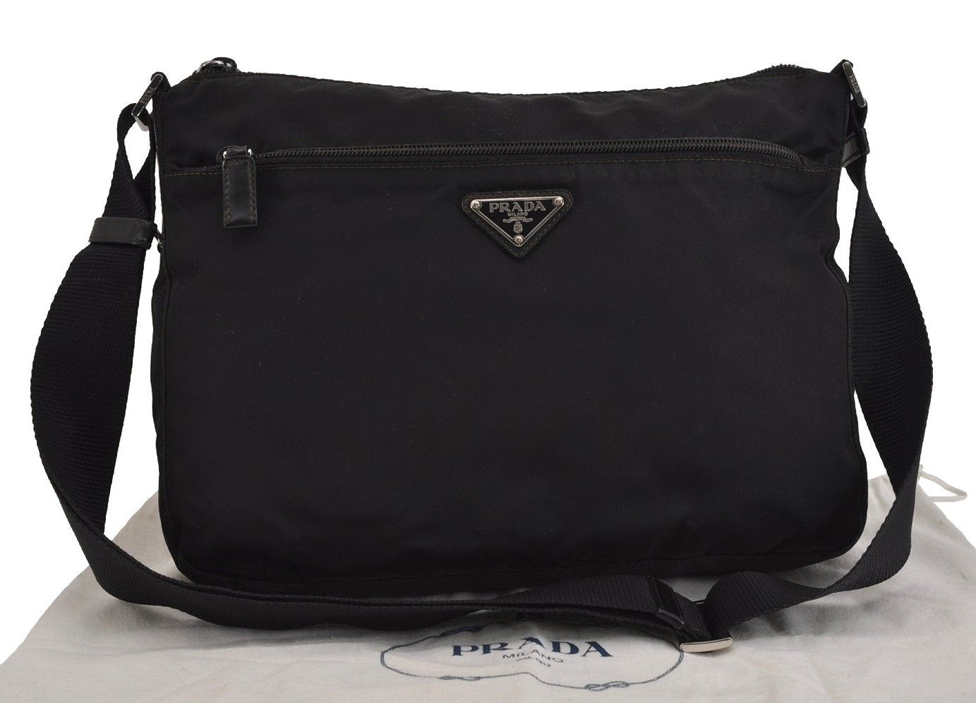 Authentic PRADA Nylon Tessuto Leather Shoulder Cross Body Bag Purse Black 4832J