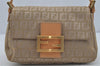 Authentic FENDI Zucchino Mamma Baguette Shoulder Bag Canvas Leather Beige 4833J