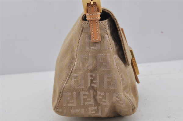 Authentic FENDI Zucchino Mamma Baguette Shoulder Bag Canvas Leather Beige 4833J