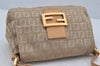 Authentic FENDI Zucchino Mamma Baguette Shoulder Bag Canvas Leather Beige 4833J