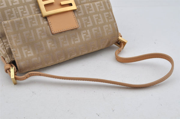 Authentic FENDI Zucchino Mamma Baguette Shoulder Bag Canvas Leather Beige 4833J