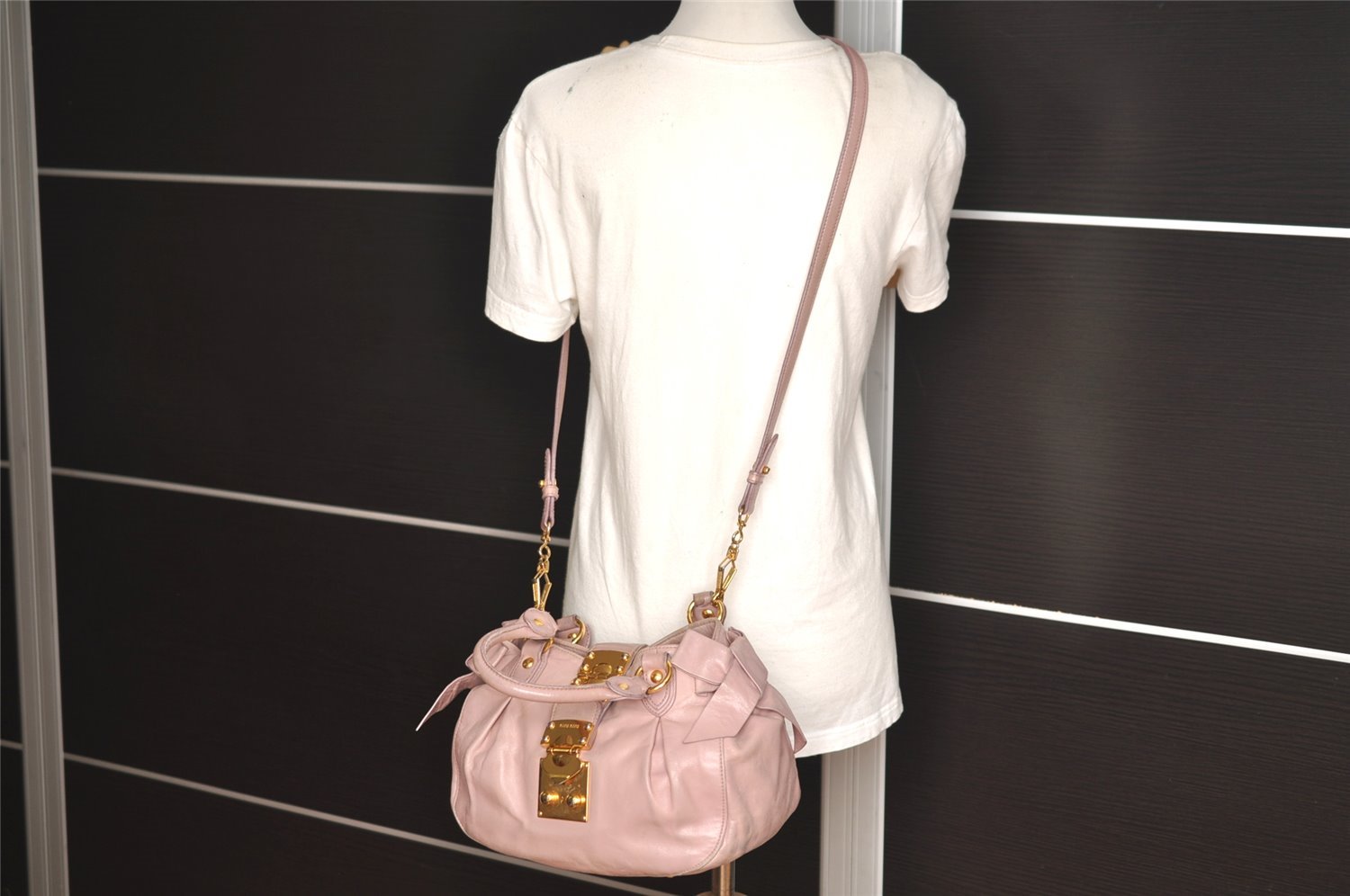 Authentic MIU MIU Vintage Leather 2Way Shoulder Hand Bag Purse Pink 4834I