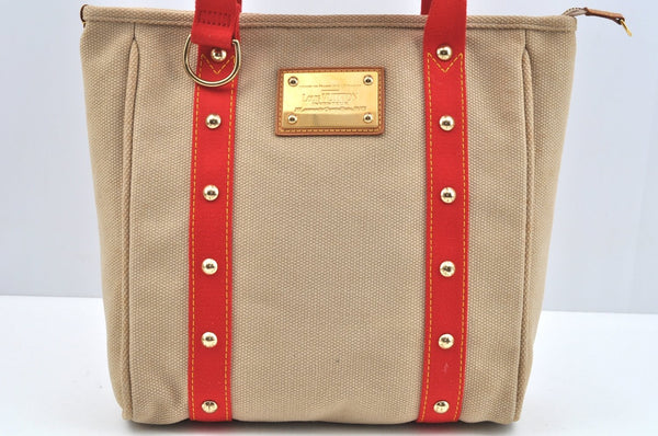 Authentic Louis Vuitton Antigua Cabas MM Tote Bag Beige Red M40035 LV 4839J