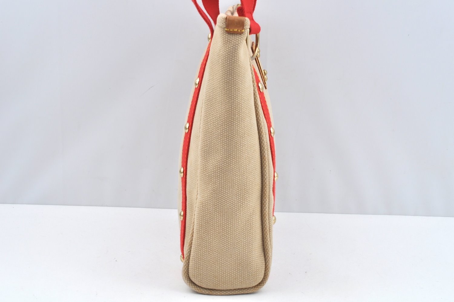 Authentic Louis Vuitton Antigua Cabas MM Tote Bag Beige Red M40035 LV 4839J