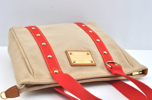Authentic Louis Vuitton Antigua Cabas MM Tote Bag Beige Red M40035 LV 4839J