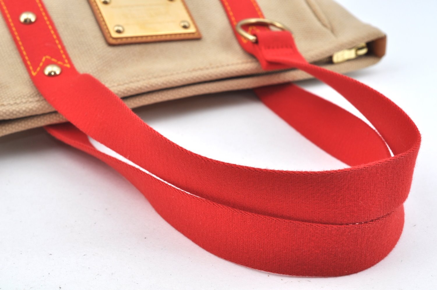 Authentic Louis Vuitton Antigua Cabas MM Tote Bag Beige Red M40035 LV 4839J