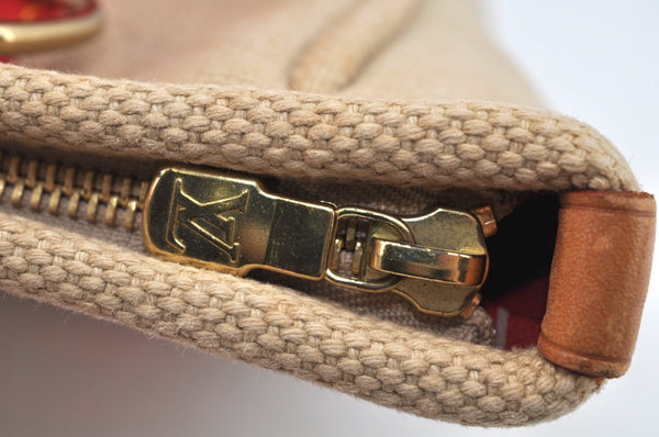 Authentic Louis Vuitton Antigua Cabas MM Tote Bag Beige Red M40035 LV 4839J