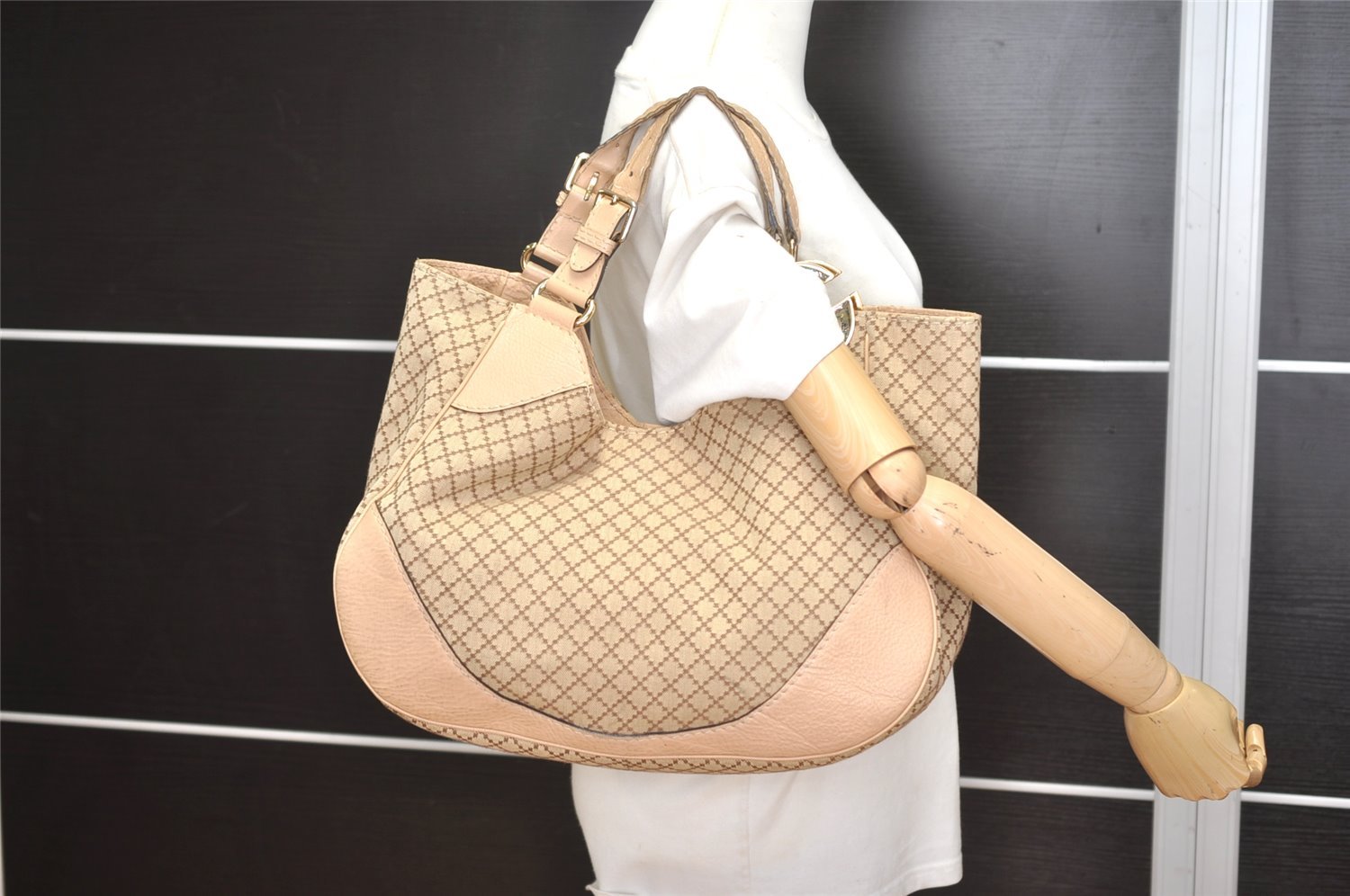 Authentic GUCCI Diamante Charlotte Tote Bag Canvas Leather 203504 Brown 4840I