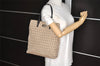 Authentic FENDI Vintage Zucchino Hand Bag Canvas Leather Beige 4841I