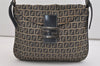 Authentic FENDI Zucchino Mamma Baguette Shoulder Bag Canvas Leather Navy 4841J