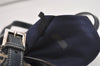 Authentic FENDI Zucchino Mamma Baguette Shoulder Bag Canvas Leather Navy 4841J