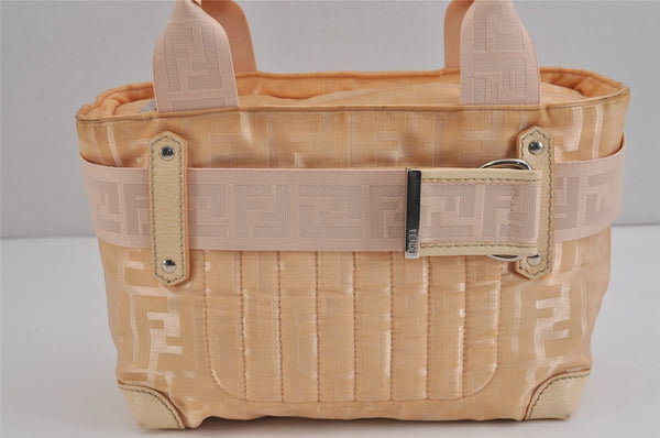 Authentic FENDI Vintage Zucca Tote Hand Bag Nylon Leather Beige 4844J
